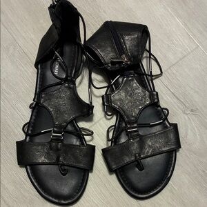 Ashley Stewart Textured Black Sandals